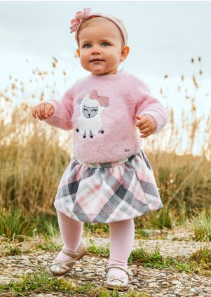 Check skirt set with top for baby girl, Pink