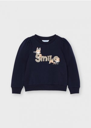 Sequin letter jumper for girl, Navy blue