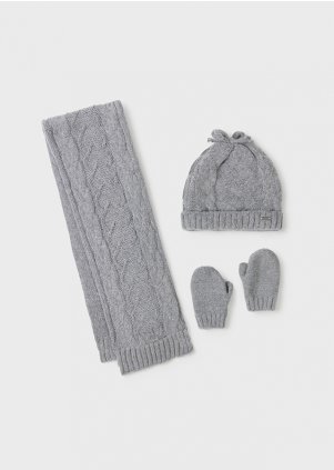 Hat scarf and mittens set for baby girl, Silver