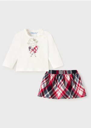 Check skirt set with top for baby girl, Navy blue