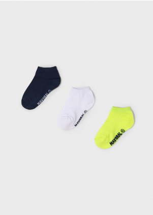 ECOFRIENDS set of 3 plain short socks boy, Fluorescent yellow