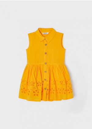 Embroidered poplin dress girl, Banana