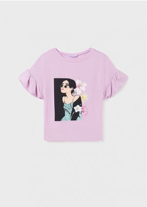 Short puffed sleeve t-shirt girl, Lilac