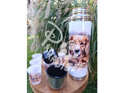 ZLATÝ RETRÍVR (pes) - termoska a termohrnek, hrnek - keramický a smaltový, panáková sklenka