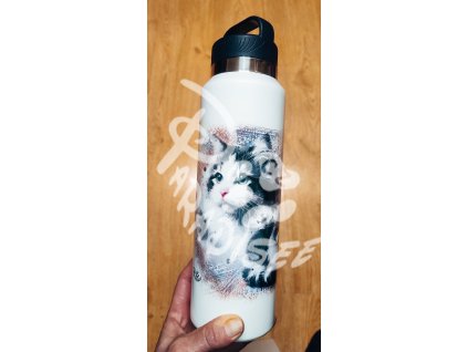 ČERNOBÍLÁ KOČKA - termoska a termohrnek, hrnek - keramický a smaltový, panáková sklenka