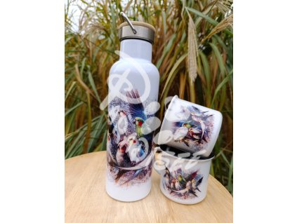 KORELY (pták) - termoska a termohrnek, hrnek - keramický a smaltový, panáková sklenka