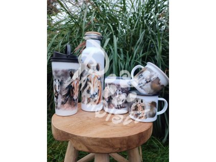 PALOMINO (kůň) - termoska a termohrnek, hrnek - keramický a smaltový, panáková sklenka