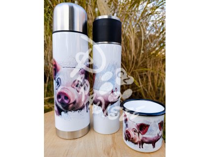 PRASE DOMÁCÍ - termoska a termohrnek, hrnek - keramický a smaltový, panáková sklenka