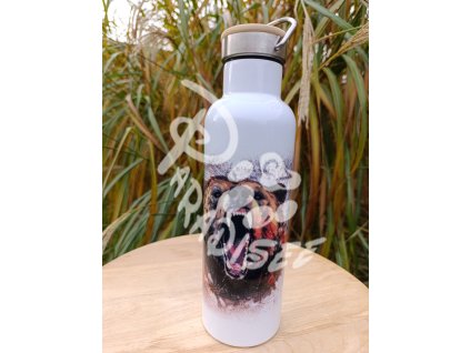 NAŠTVANÝ MEDVĚD (lesní zvěř) - termoska a termohrnek, hrnek - keramický a smaltový, panáková sklenka