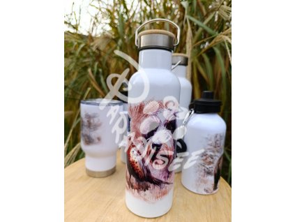 BAŽANT SE PSEM (černobílý) - termoska a termohrnek, hrnek - keramický a smaltový, panáková sklenka