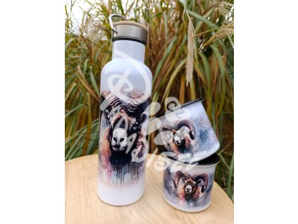 MUFLON (lesní zvěř) - termoska a termohrnek, hrnek - keramický a smaltový, panáková sklenka