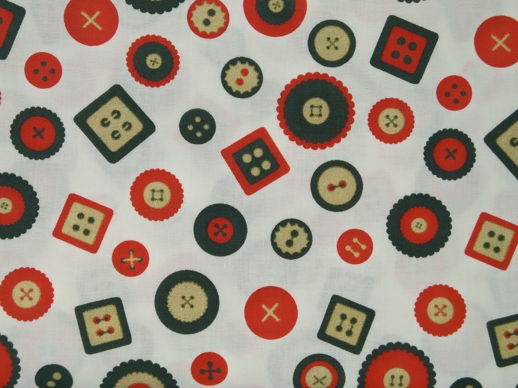 Bavlněná látka Knoflíky na bílé
