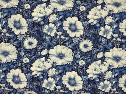 Bavlněná látka Květy modré - digitální tisk