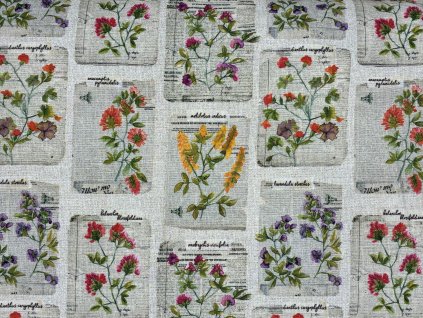 Bavlněná látka Herbář- digitální tisk