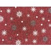 Žakárová látka Vločky s červeným lurexem OBOUSTRANNÁ