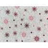 Žakárová látka Vločky s červeným lurexem OBOUSTRANNÁ