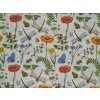 Bavlněná látka Vážky a květiny barevné
