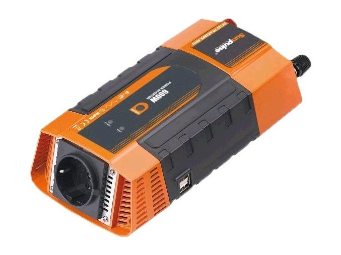 Měnič napětí Carspa PID600-12 12V/230V+2xUSB 600W, modifikovaná sinus, digitální display, vhodný do auta