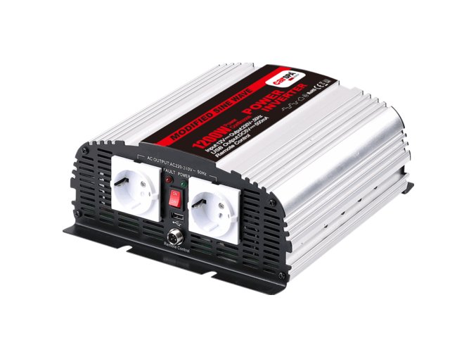 Měnič napětí Carspa MSD1200UR-242, 24V/230V+USB 1200W, modifikovaná sinus, dálkové ovládání na kabelu, digital display