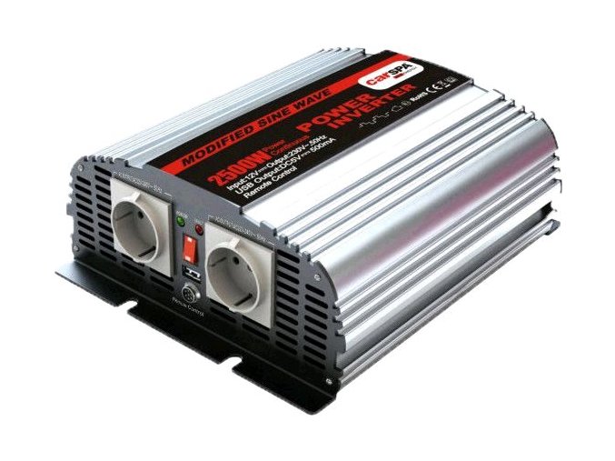 Měnič napětí Carspa MSD2500UR-242 24V/230V+USB 2500W, modifikovaná sinus, dálkové ovládání na kabelu