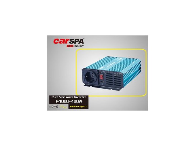 Měnič napětí Carspa P400U-122 12V/230V+USB 400W, čistá sinusovka
