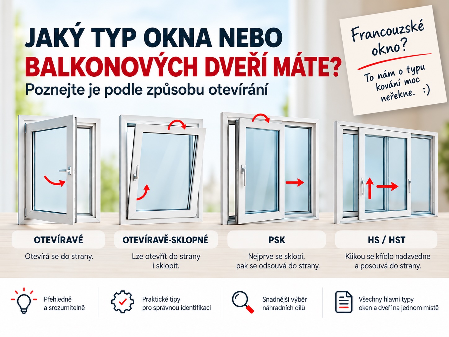 Jaký typ okna nebo balkonových dveří máte? Poznejte je podle způsobu otevírání