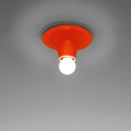 Artemide Teti, oranžové nástěnné/stropní svítidlo s přiznanou žárovkou, 1x28W E27, prům. 14cm