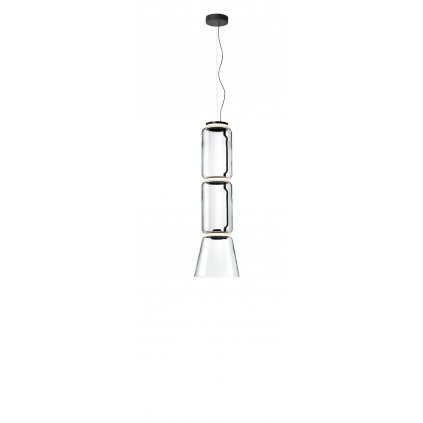 Flos Noctambule S2 Low Cylinder and Cone, závěsné svítidlo ze skla, 3x9W + 1x18W LED 2700K, výška 127cm