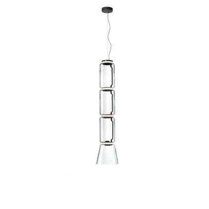 Flos Noctambule S3 Low Cylinder and Cone, závěsné svítidlo ze skla, 4x9W + 1x18W LED 2700K, výška 172cm