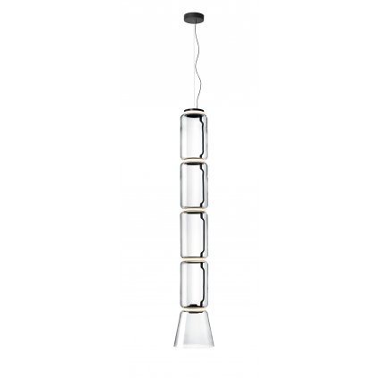Flos Noctambule S4 Low Cylinder and Cone, závěsné svítidlo ze skla, 5x9W + 1x18W LED 2700K, výška 217cm