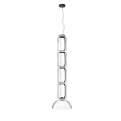 Flos Noctambule S4 Low Cylinder and Bowl, závěsné svítidlo ze skla, 5x9W + 1x18W LED 2700K, výška 210cm