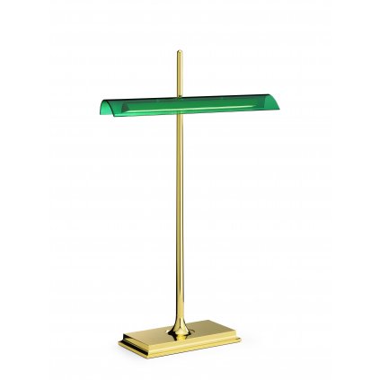 Flos Goldman, moderní bankéřská lampa včetně USB portu, 8W LED, mosaz/zelená, výška 40cm, dotykový stmívač