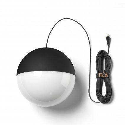 Flos String Light Sphere head, svítidlo s 12m dlouhým kabelem, 21W LED 2700K, dotykové ovládání + bluetooth, černá, prům. 19cm