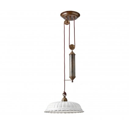 Il Fanale Anita, rustikální závěsné svítidlo se závažím z antické mosazi a keramiky, 1x15W LED E27, prům. 42cm