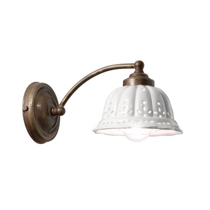 Il Fanale Anita, rustikální nástěnné svítidlo z antické mosazi a keramiky, 1x10W LED E14, délka 25cm