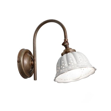 Il Fanale Anita, rustikální nástěnné svítidlo z antické mosazi a keramiky, 1x10W LED E14, délka 23cm