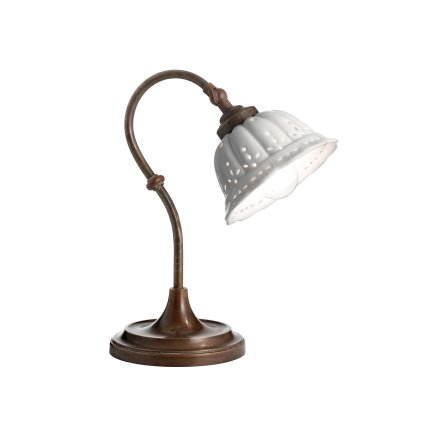 Il Fanale Anita, rustikální stolní lampička z antické mosazi a keramiky, 1x10W LED E14, výška 30cm