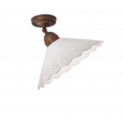 Il Fanale Fior di Pizzo, stropní svítidlo v rustikálním stylu z antické mosazi a keramiky, 1x15W LED E27, prům.30cm