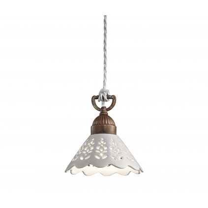 Il Fanale Fior di Pizzo, závěsné svítidlo v rustikálním stylu za antické mosazi a keramiky, 1x15W LED E27, prům. 18cm