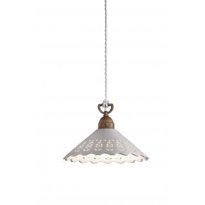 Il Fanale Fior di Pizzo, závěsné svítidlo v rustikálním stylu z antické mosazi a keramiky, 1x15W LED E27, prům. 30cm