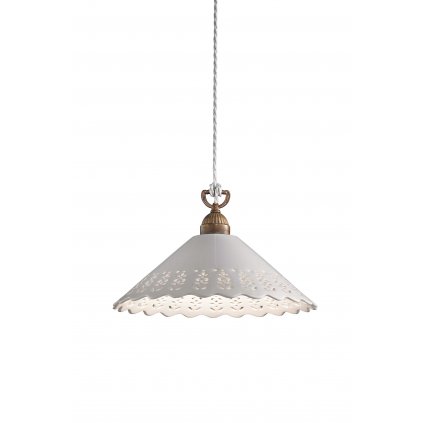 Il Fanale Fior di Pizzo, závěsné svítidlo v rustikálním stylu z antické mosazi a keramiky, 1x15W LED E27, prům. 40cm
