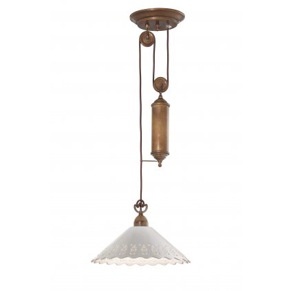 Il Fanale Fior di Pizzo, závěsné svítidlo v rustikálním stylu se závažím z antické mosazi a keramiky, 1x15W LED E27, prům. 40cm