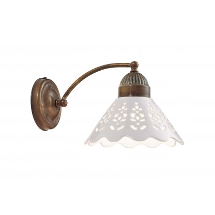 Il Fanale Fior di Pizzo, nástěnné svítidlo v rustikálním stylu z antické mosazi a keramiky, 1x15W LED E27, výška 15,5cm