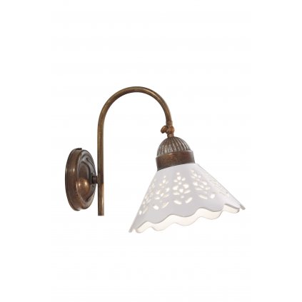 Il Fanale Fior di Pizzo, nástěnné svítidlo v rustikálním stylu z antické mosazi a keramiky, 1x15W LED E27, výška 26cm