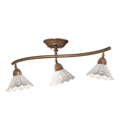 Il Fanale Fior di Pizzo, stropní svítidlo v rustikálním stylu z antické mosazi a keramiky, 3x15W LED E27, délka 89cm