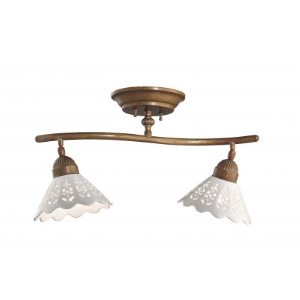 Il Fanale Fior di Pizzo, stropní svítidlo v rustikálním stylu z antické mosazi a keramiky, 2x15W LED E27, délka 62,5cm