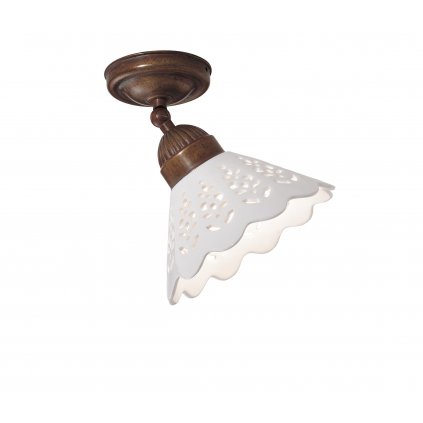 Il Fanale Fior di Pizzo, stropní svítidlo v rustikálním stylu z antické mosazi a keramiky, 1x15W LED E27, prům.18cm