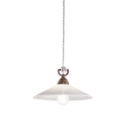 Il Fanale Tabia, závěsné svítidlo z mosazi a bílé skla, 1x15W LED E27, průměr 30cm