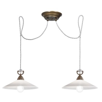 Il Fanale Tabia, závěsné svítidlo z mosazi a bílého skla, 2x15W LED E27, průměr 30cm