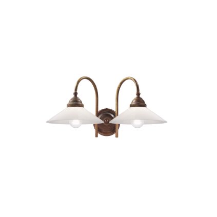 Il Fanale Tabia, nástěnné svítidlo z mosazi a bílé skla, 2x10W LED E14, šířka 41cm